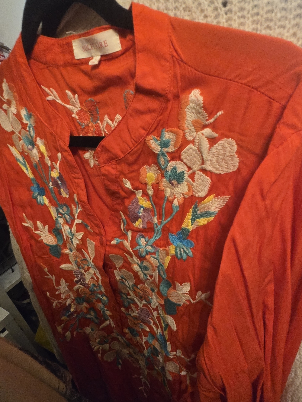 Zara Red Embroidered Floral Blouse